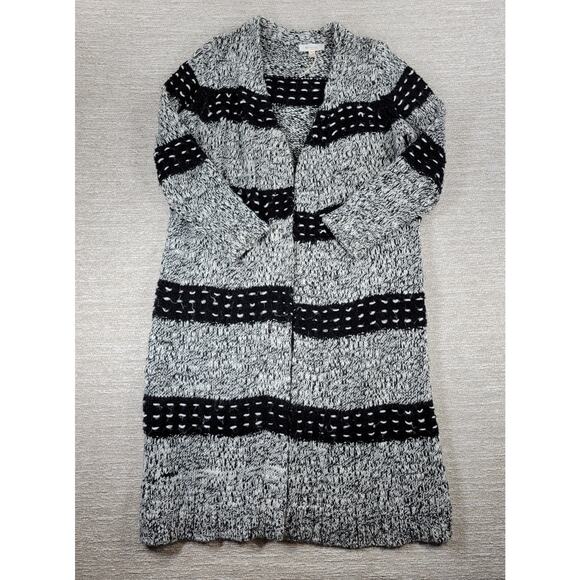 Two by Vince Camuto Chunky Knit Long Cardigan Sweater Black White Wool Blend L - Picture 9 of 16